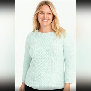 Talbots Plus Light Green Cable Knit Sweater 100% Cotton Sleeves Size 2X NWT.